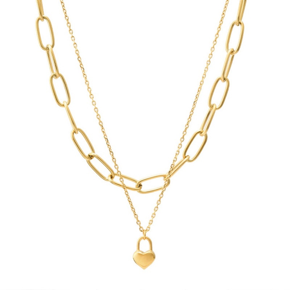 2 Chains Heart Pendant Layered Necklace